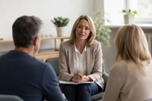 Couple discussing financial arrangement , pensions in divorce Hartlepool